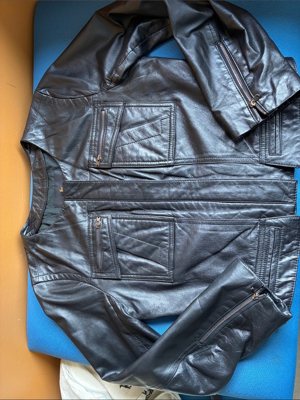 J. Crew Black Leather Bomber Jacket with Zip Pockets